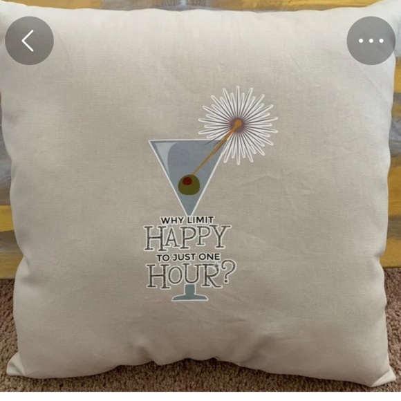 Cream and Green Accent Pillow with Martini Glass and Happy Hour Design - Picture 1 of 1